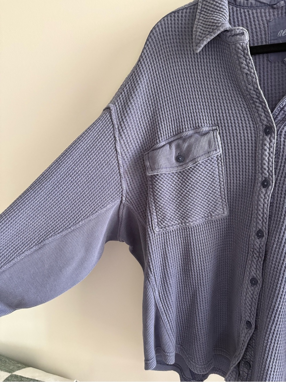 Aerie Waffle Knit Oversized Button-Up Shirt in Dusty Lavender - Picture 3 of 5